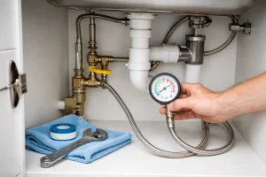 Water pressure check under a modern sink