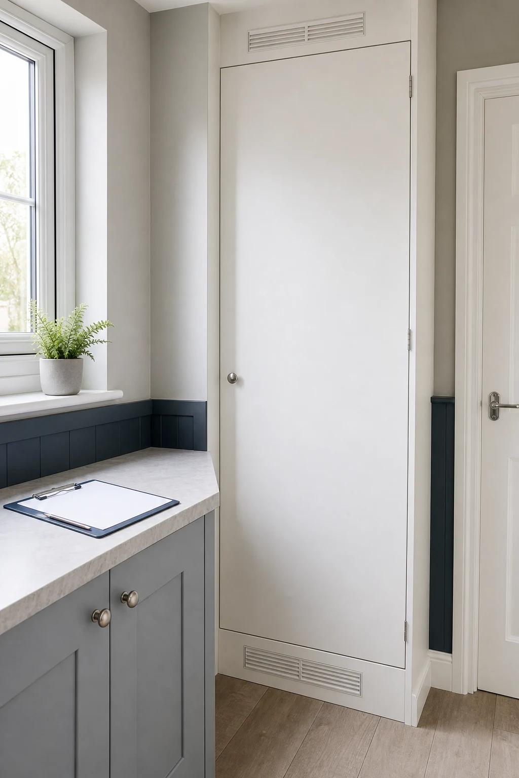 Tidy boiler cupboard prepared for a heating inspection