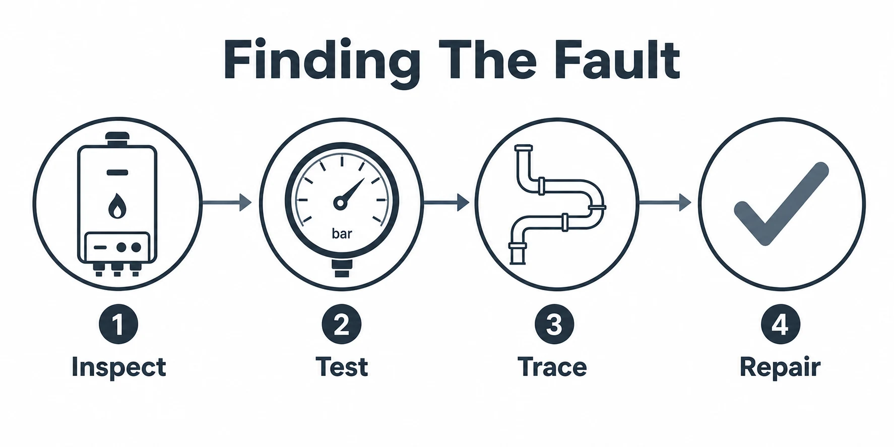 Graphic showing how an engineer finds a boiler pressure fault