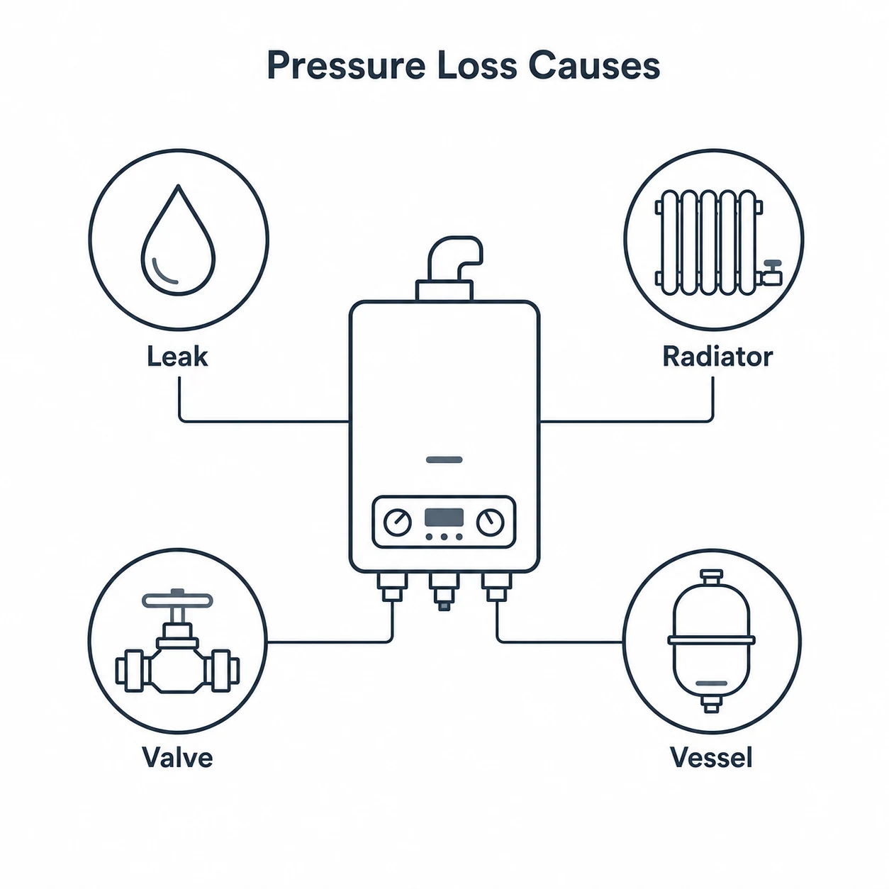 Graphic summarising common boiler pressure loss causes