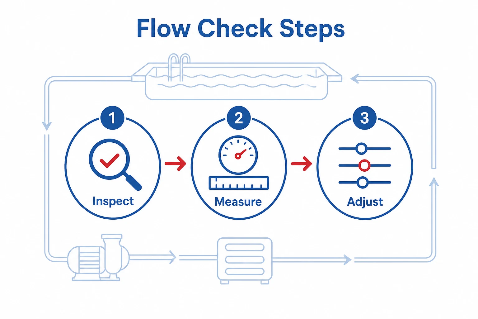 Three step flow check process for a pool boiler