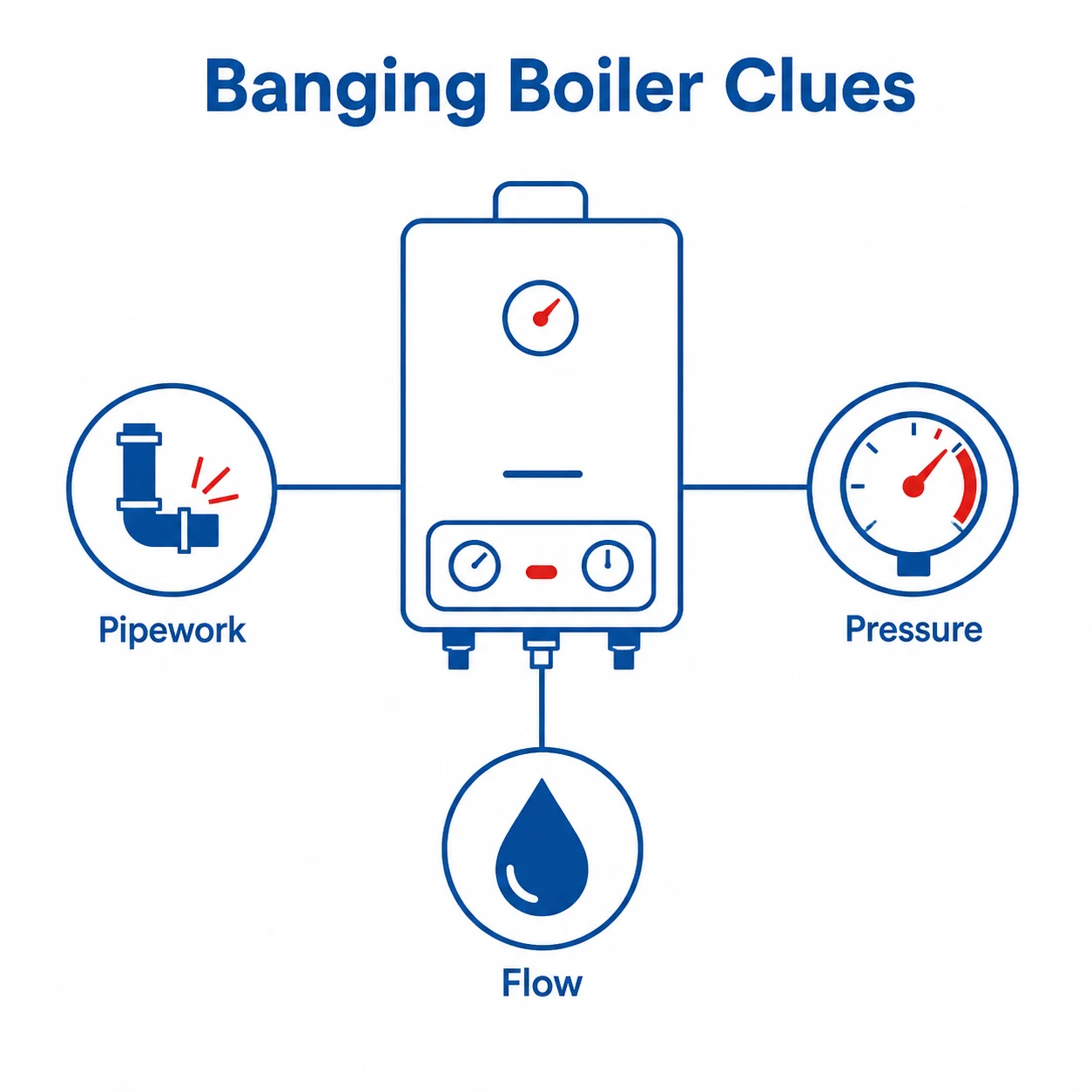 Graphic showing possible clues behind banging boiler noises.